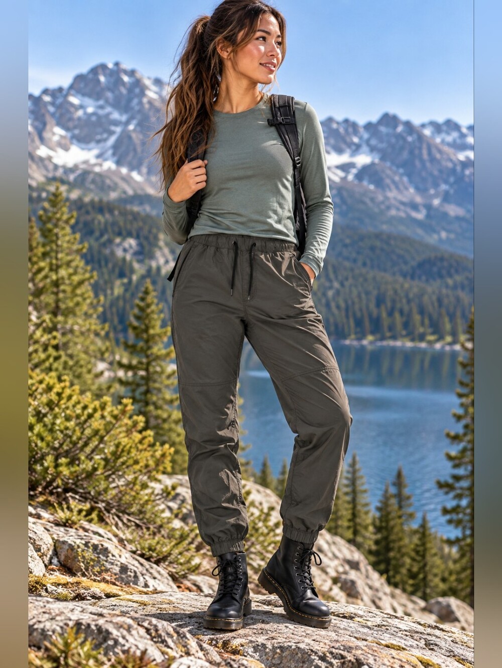 Divided Women's Jogger Pants Olive Green Elastic Waist Size L